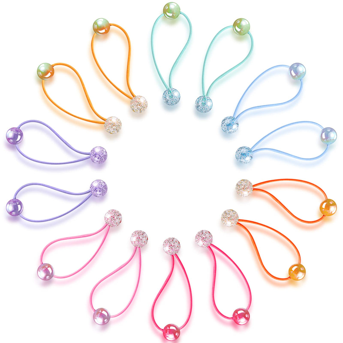 Chuangdi front packaging showing 14 colorful double-ball hair ties, convenient set