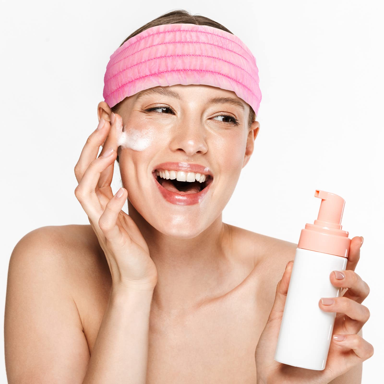 Chuangdi headband in use during makeup application keeping hair off face for cleaner results