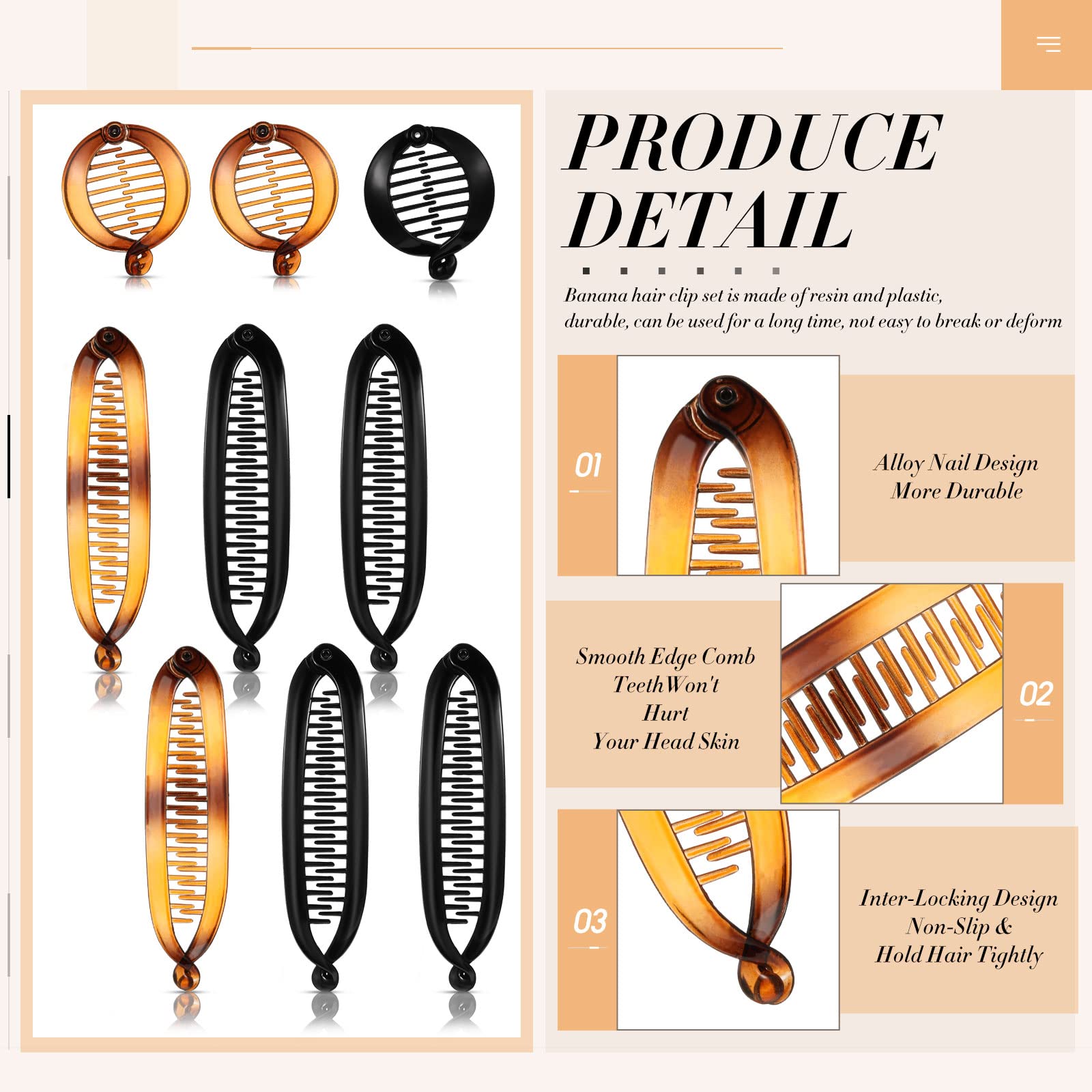 Chuangdi large round comb clip side profile adding volume and classic banana ponytail shape