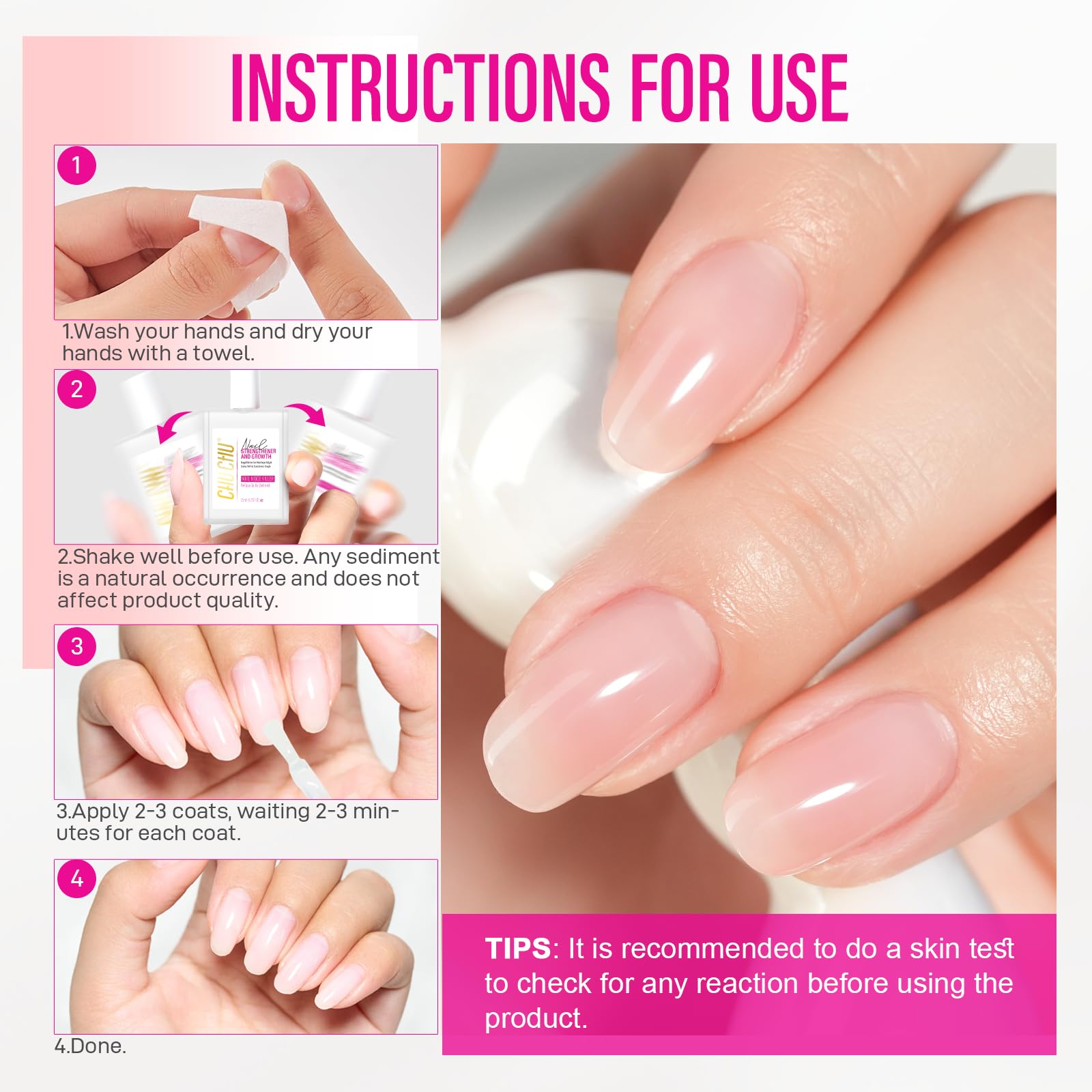 CHUCHU before and after weak nails showing strengthened benefit