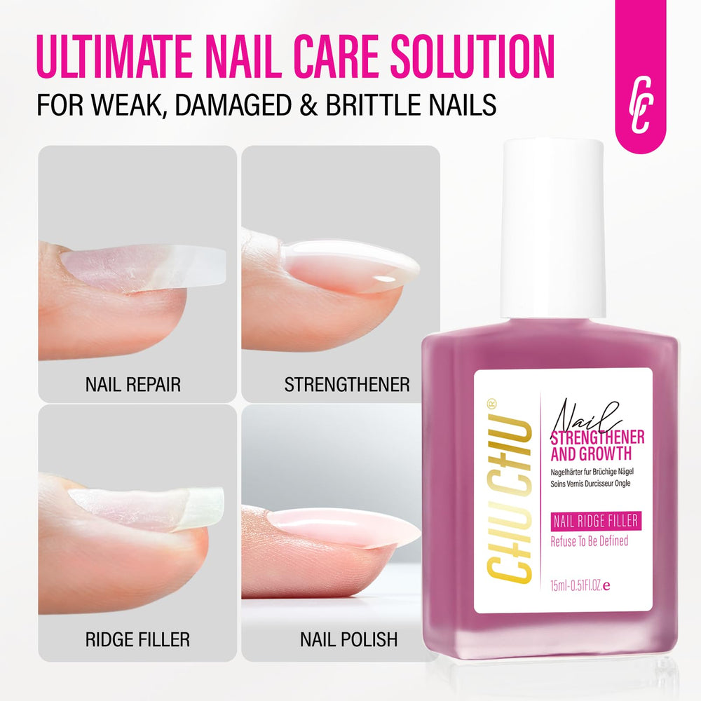 CHUCHU before and after nails showing strengthened, longer-looking nails