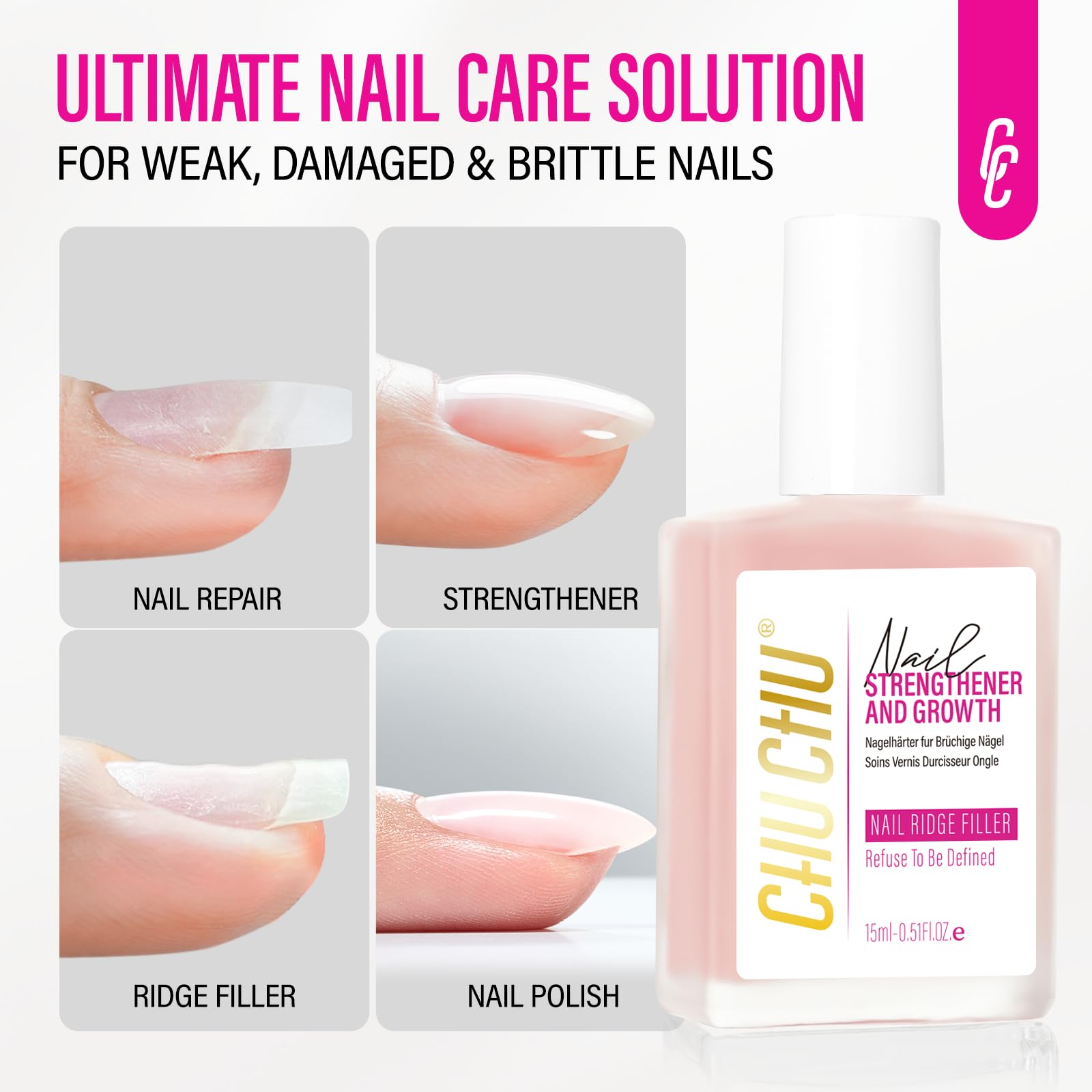 CHUCHU soft pink swatch on nail tip for natural coverage benefit