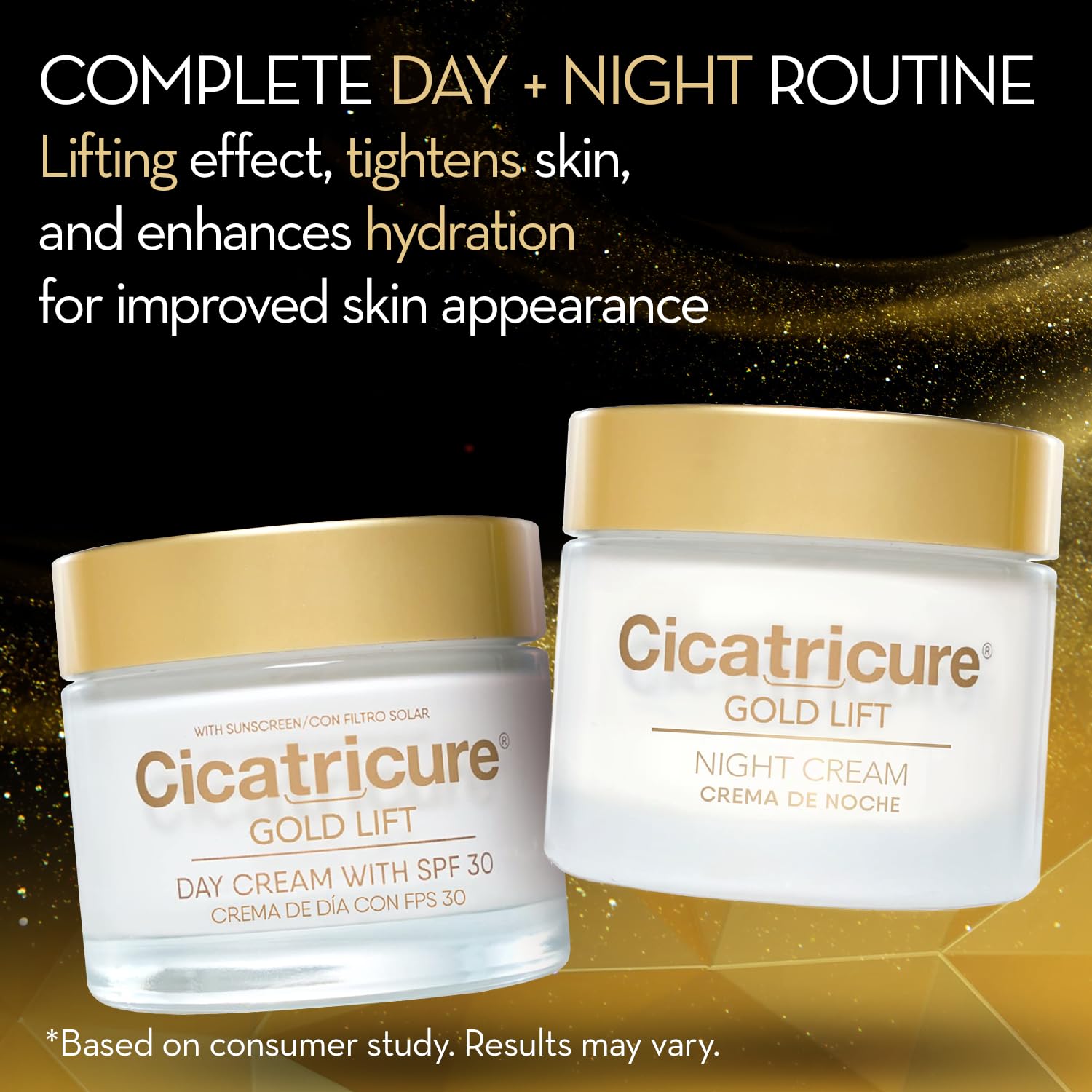 Cicatricure gold lift night cream jar open showing rich restorative formula
