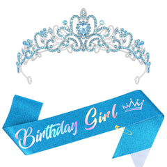 CIEHER tiara front view showing blue rhinestones and regal shine