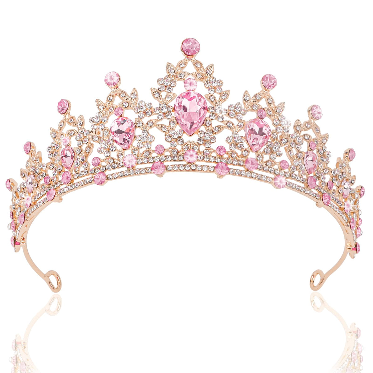 CIEHER front view pink crown showing full rhinestone sparkle and elegant shape