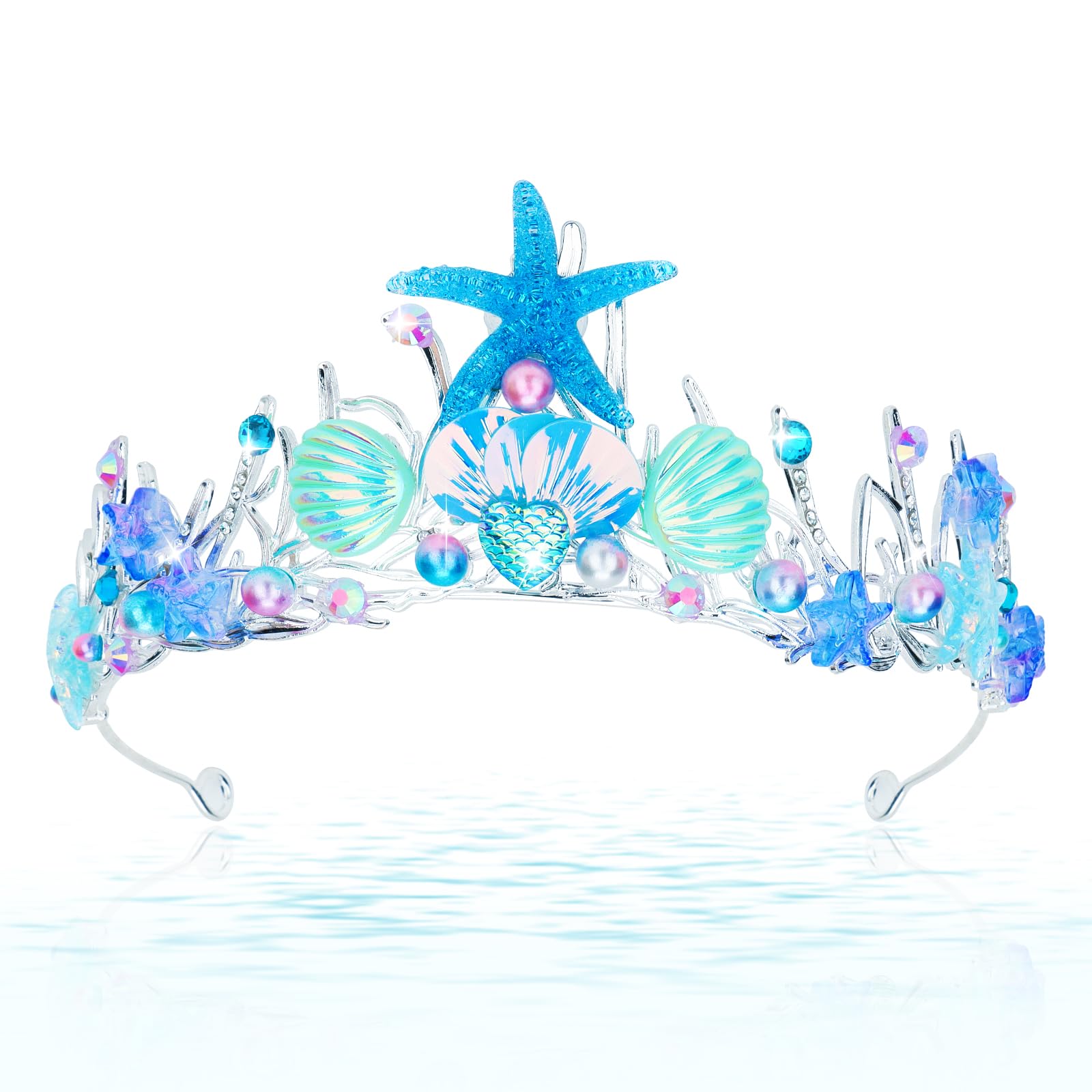 CIEHER mermaid crown front view showing blue starfish sparkle and polished look