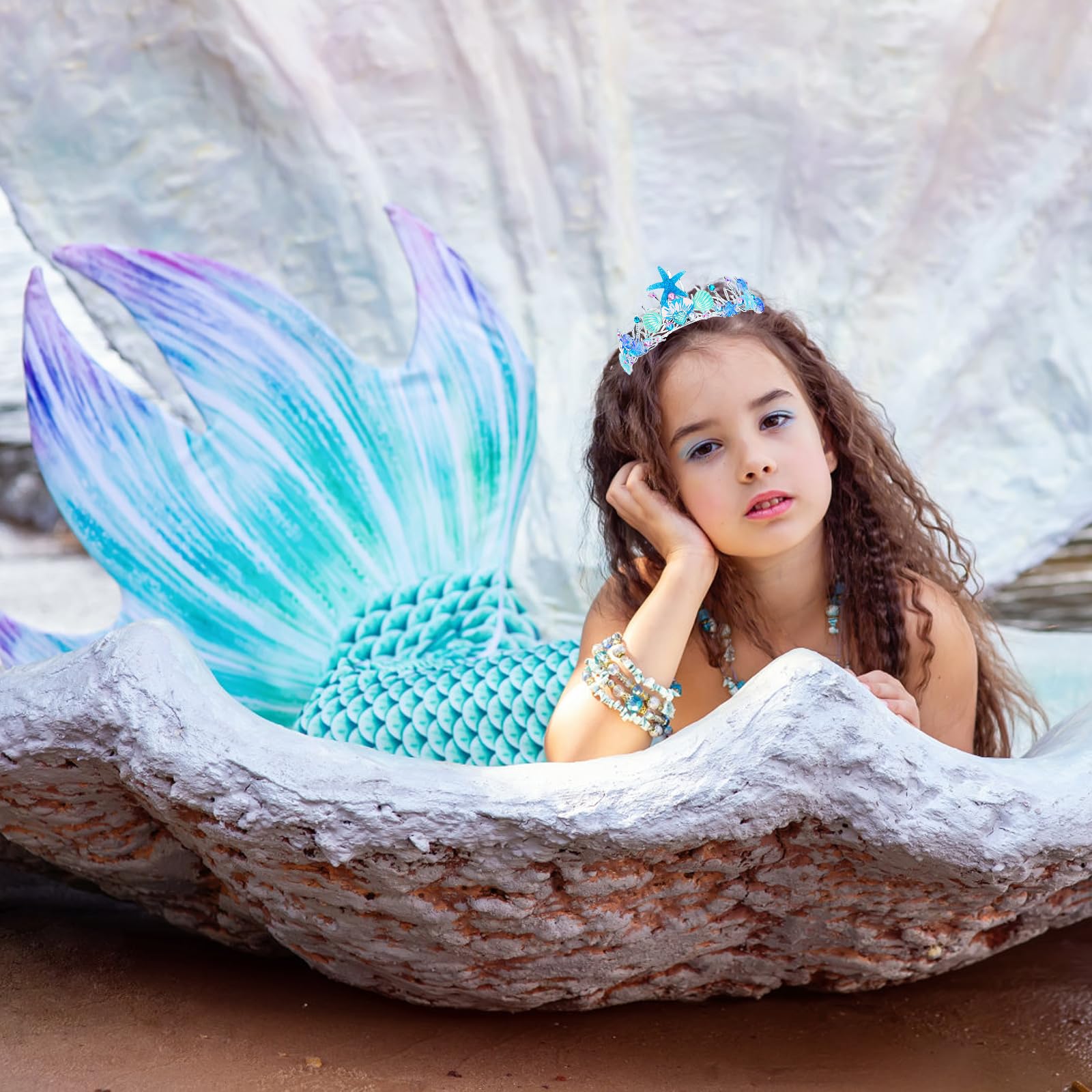 CIEHER mermaid crown seashell close-up displaying crystal accents and texture