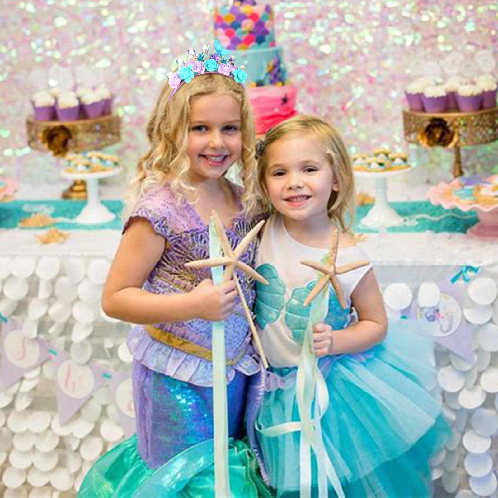 CIEHER mermaid crown worn by girl at party, enhances birthday photos