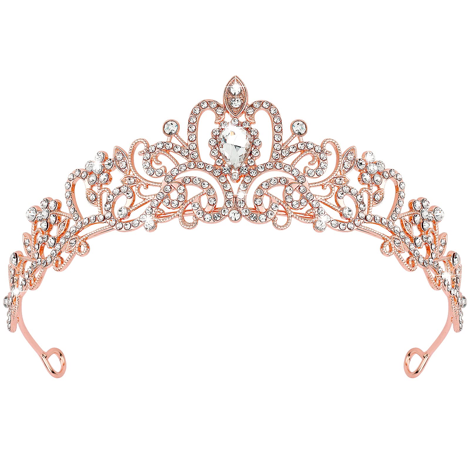 CIEHER rose gold tiara front view showing regal silhouette and sparkle benefit