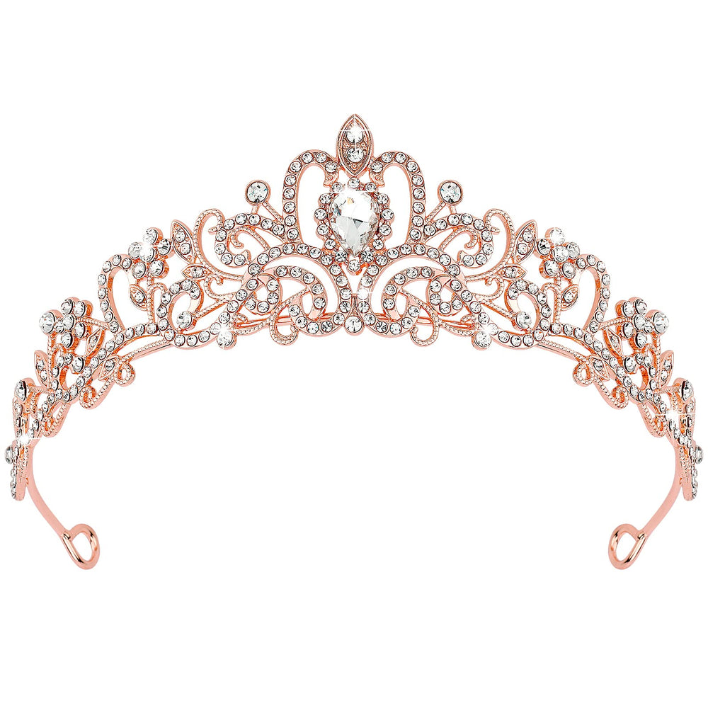 CIEHER rose gold tiara front view showing regal silhouette and sparkle benefit