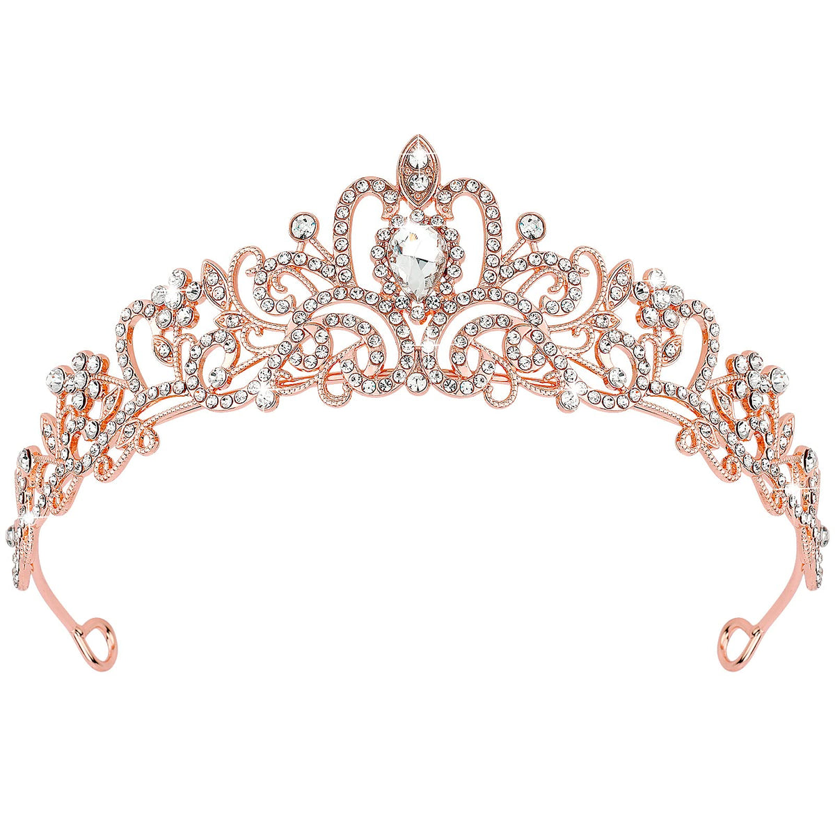 CIEHER rose gold tiara front view showing regal silhouette and sparkle benefit