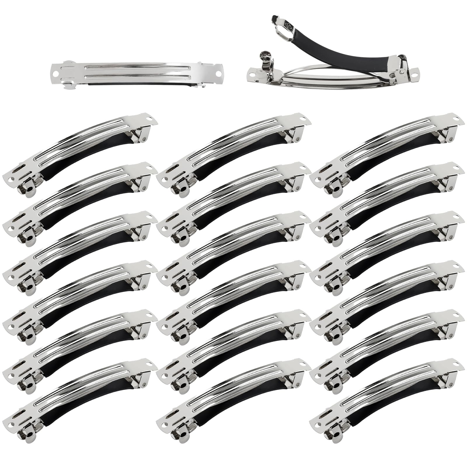 Cinaci front packaging of 20-pack 3-inch silver barrettes showing quantity and finish for easy purchase