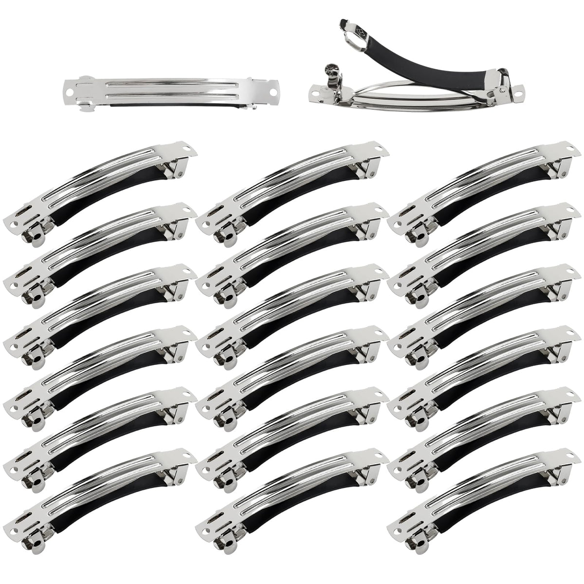 Cinaci front packaging of 20-pack 3-inch silver barrettes showing quantity and finish for easy purchase