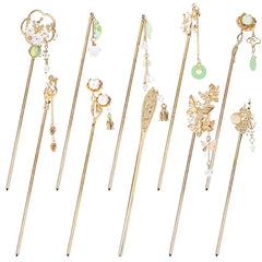 Cinaci front view of ten gold hair sticks showing elegant set and packaging benefit: complete accessory kit