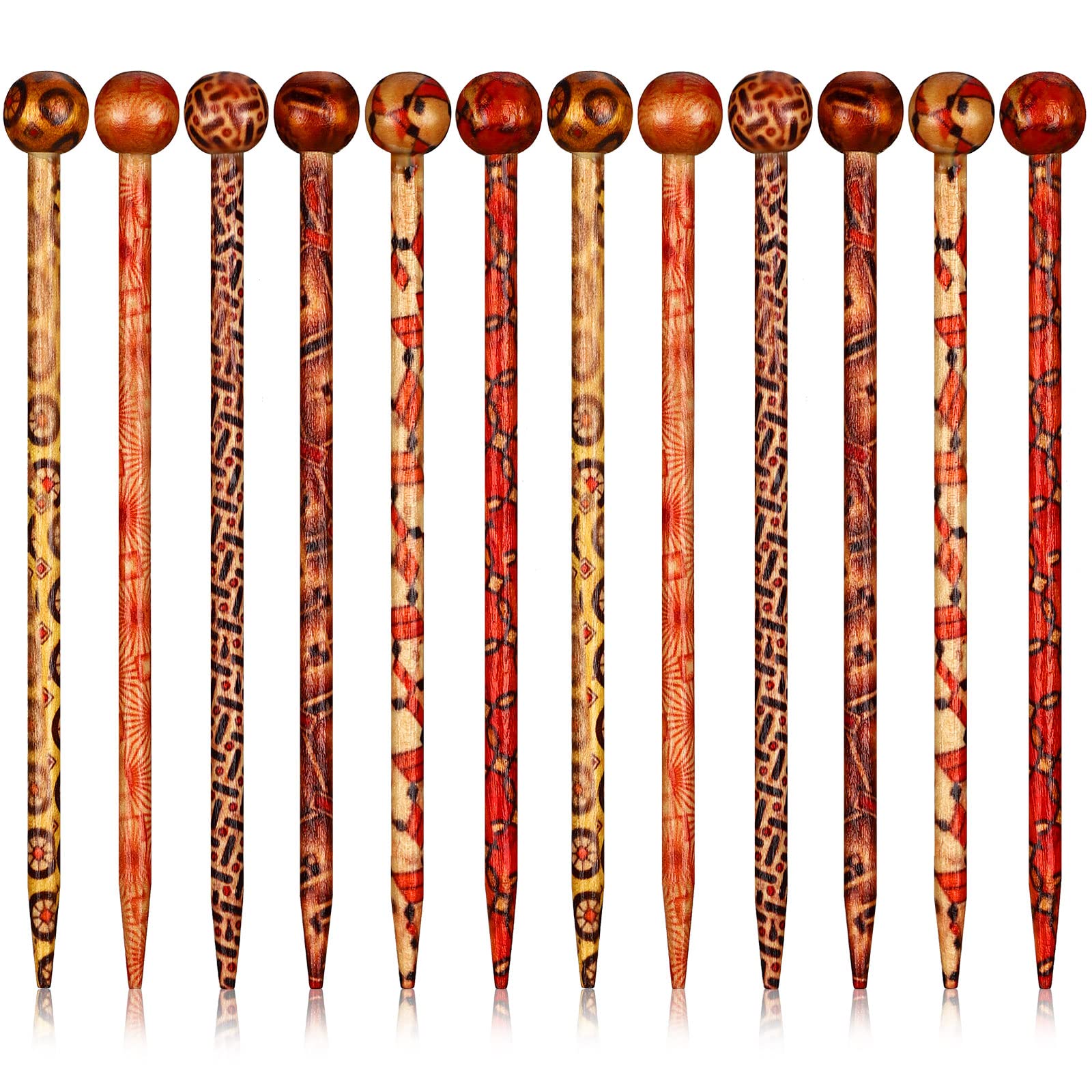 Cindeer front view of 12-piece wooden hair sticks showing styles and compact packaging benefit