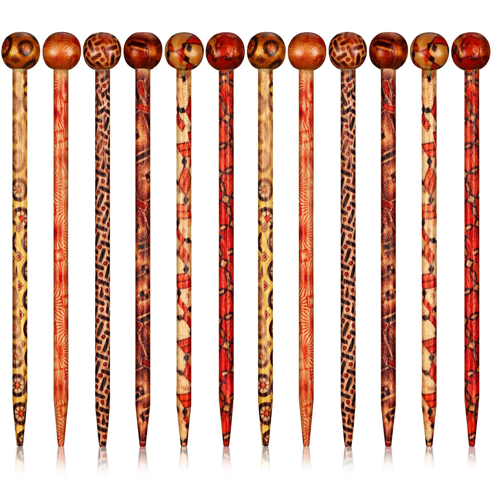 Cindeer front view of 12-piece wooden hair sticks showing styles and compact packaging benefit