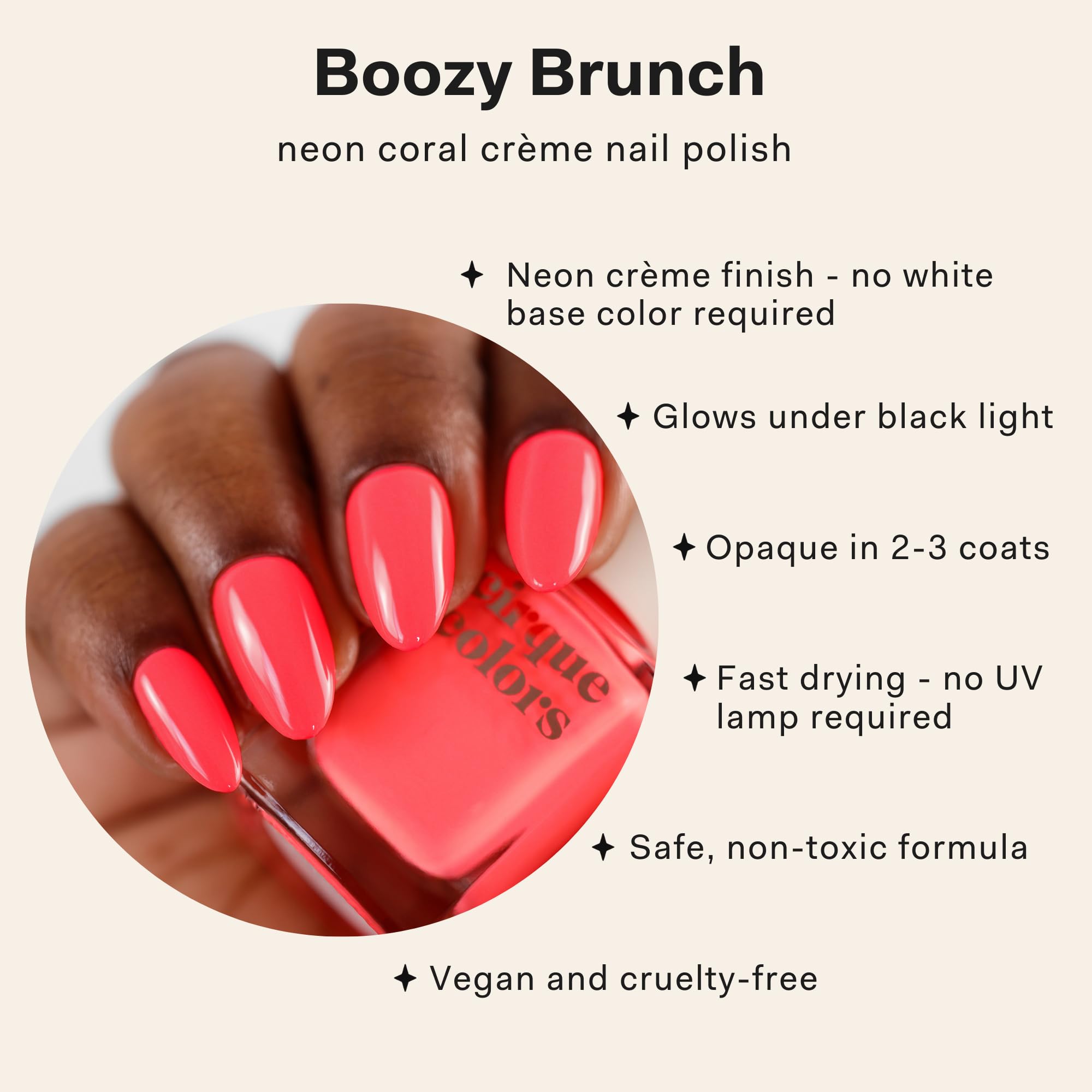 Cirque Colors Boozy Brunch glowing under black light highlighting UV-reactive effect