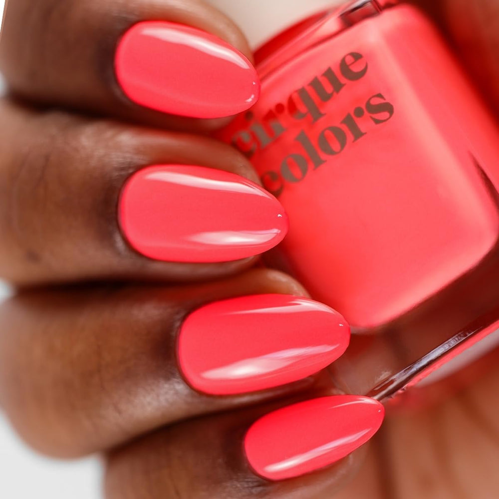 Cirque Colors Boozy Brunch swatch on fingertips showing opaque two-coat coverage