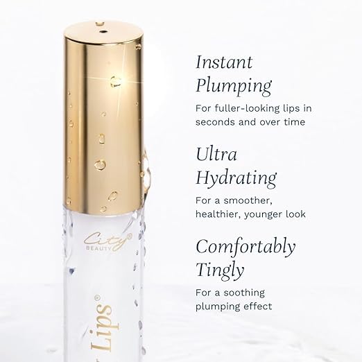 City Beauty City Lips clear scale next to hand showing compact travel-friendly size