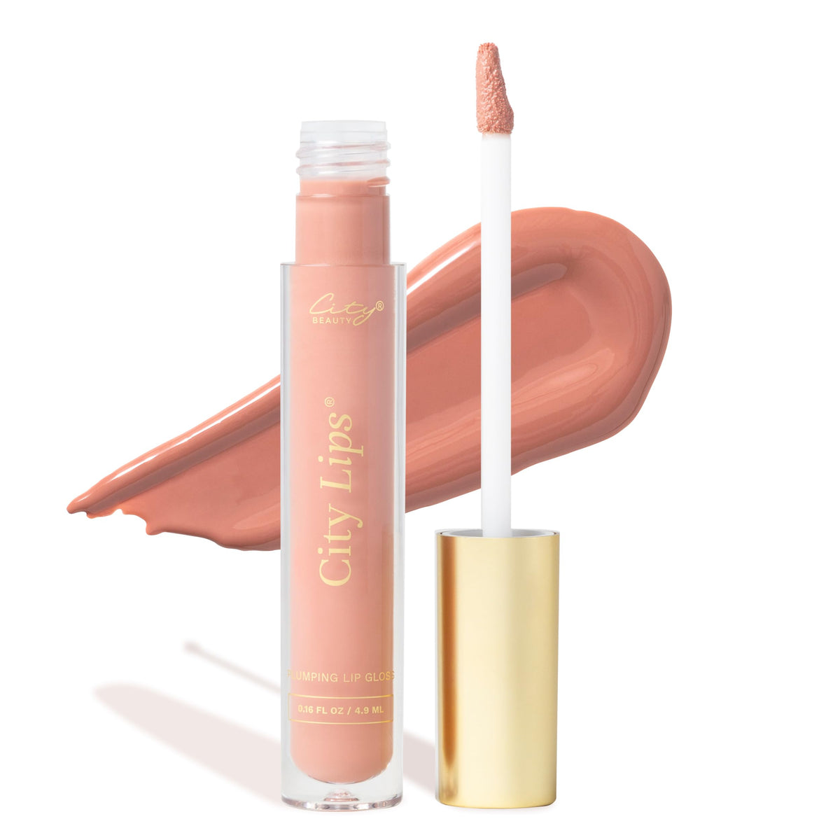 City Beauty City Lips front packaging shows glossy pink nude shade and benefits