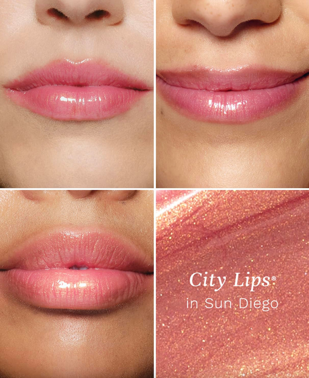 City Beauty City Lips swatch on arm showing Sun Diego shimmer and instant glow