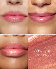 City Beauty City Lips swatch on arm showing Sun Diego shimmer and instant glow