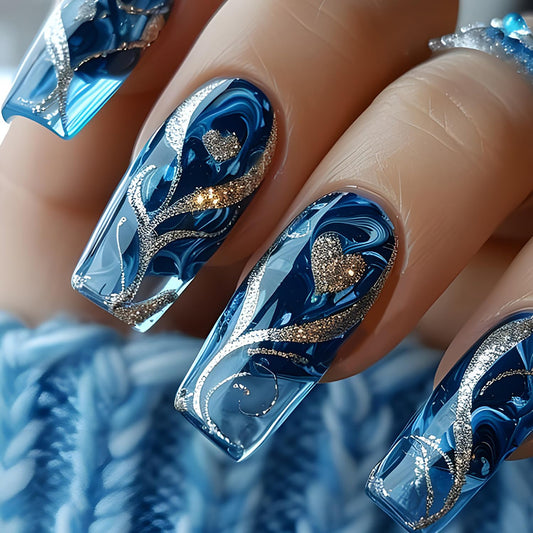 CJDLTS front packaging showing blue gradient nails and gold accents for instant glam