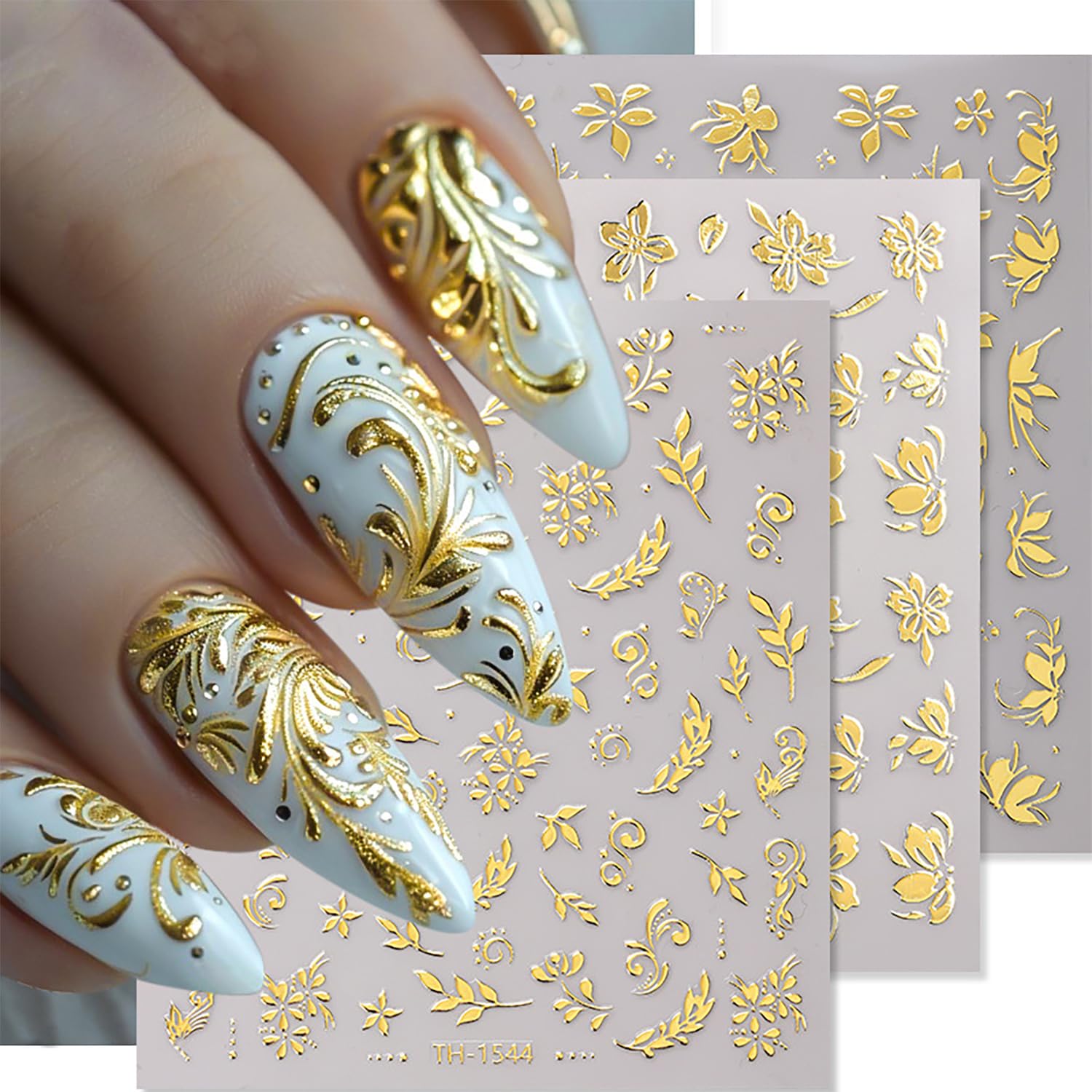 CJDLTS front packaging showing six gold floral sticker sheets and benefits