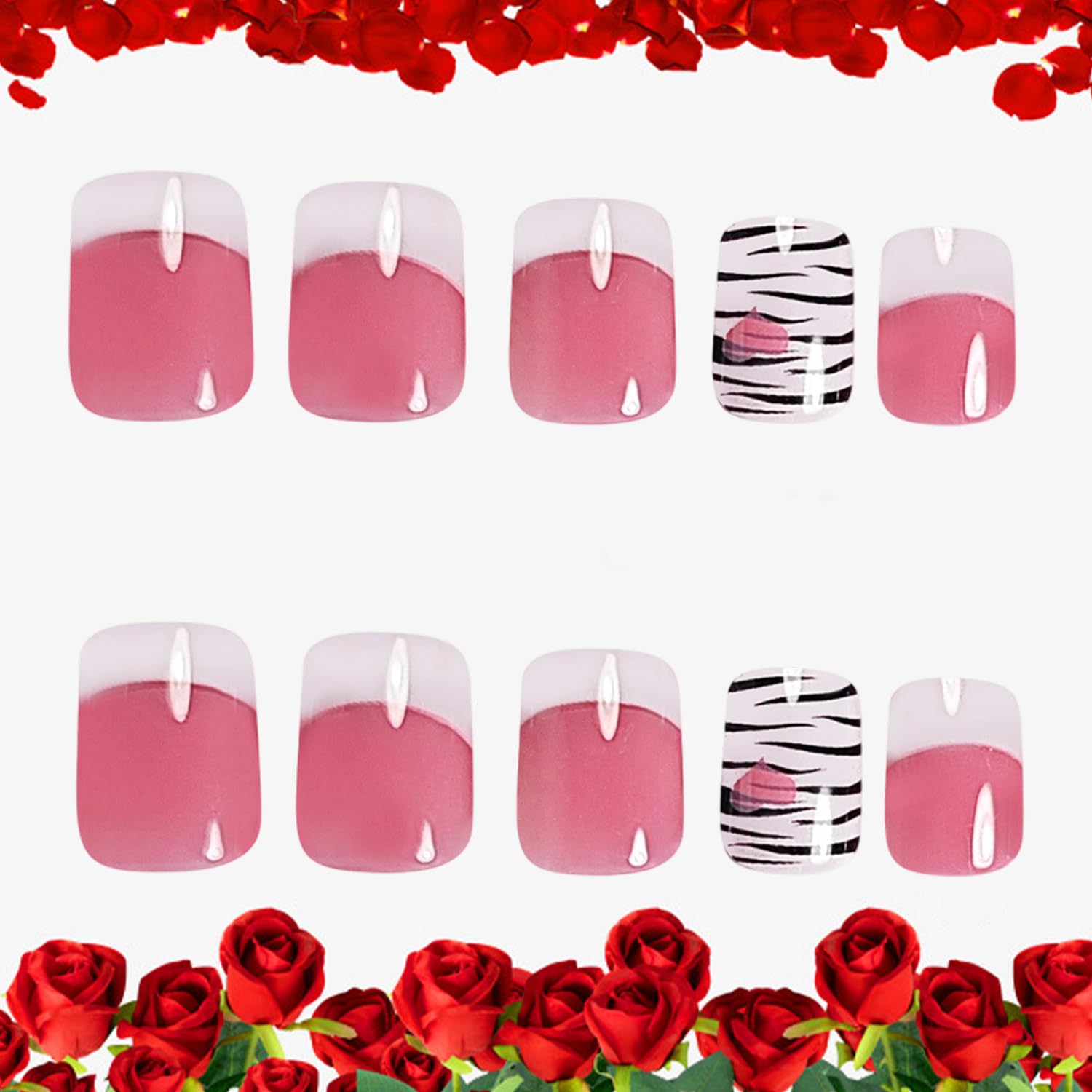 CJDLTS close-up of white French tip with black love line, sharp decorative detail