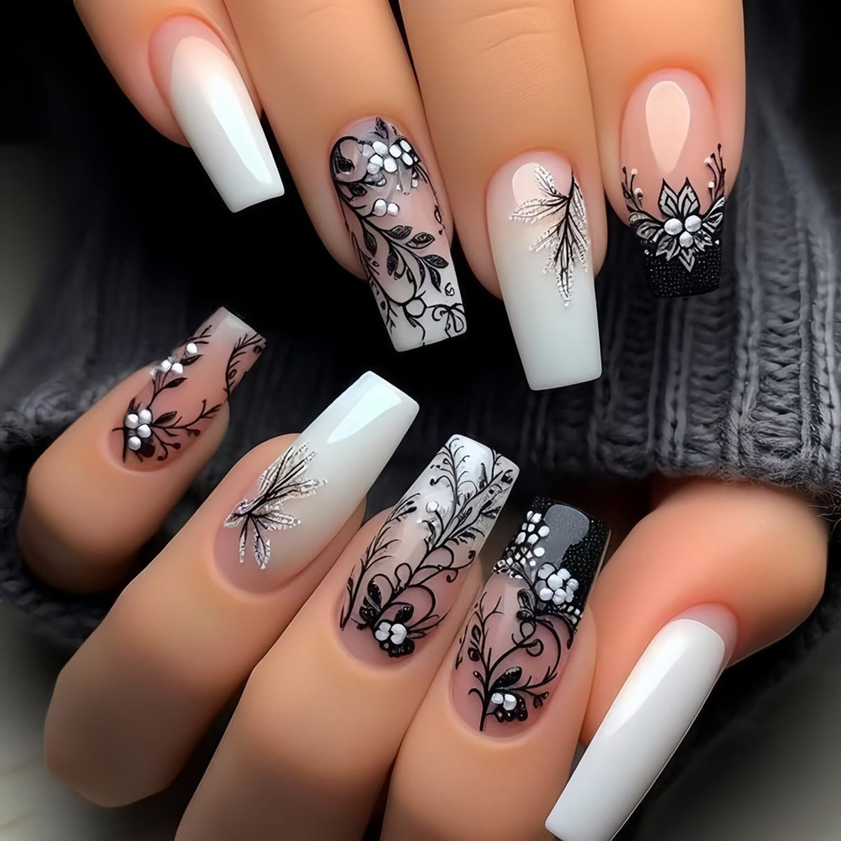 CJDLTS front package showing 24-piece glossy press-on nails, ready to wear