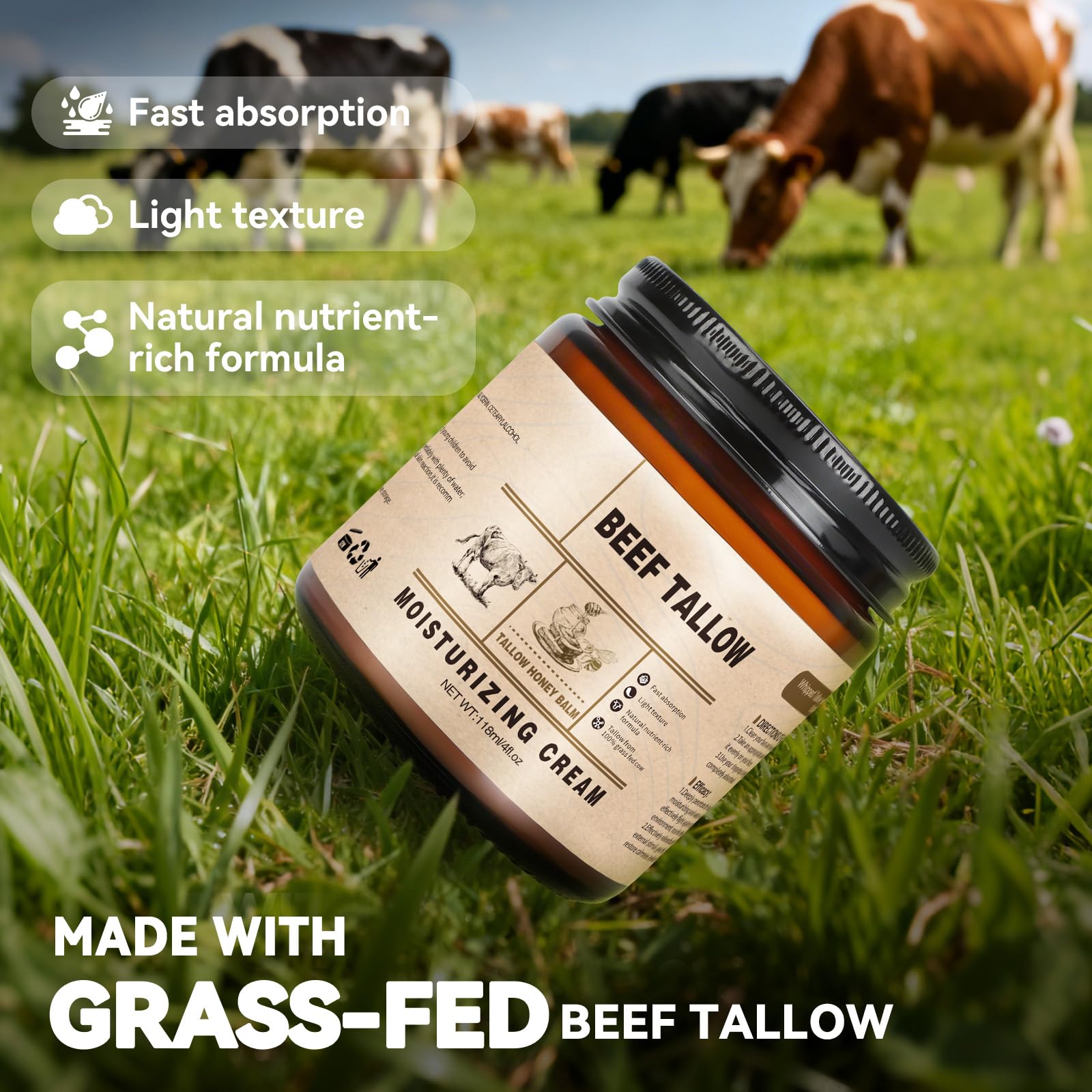 CKOWAJN ingredient label detail highlighting grass-fed tallow and glycerin benefits