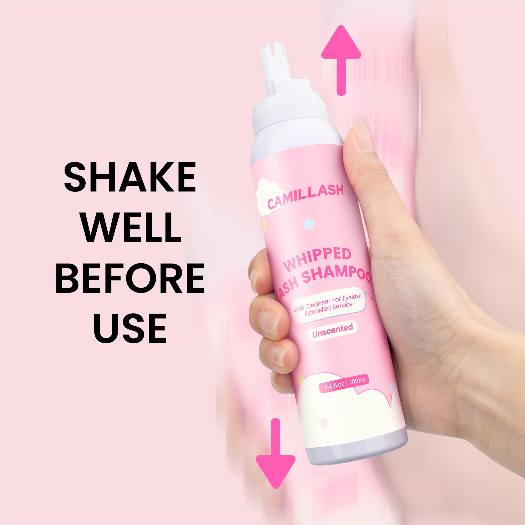 CL CAMILLASH bottle held in hand to show 100ml size for travel and salon convenience