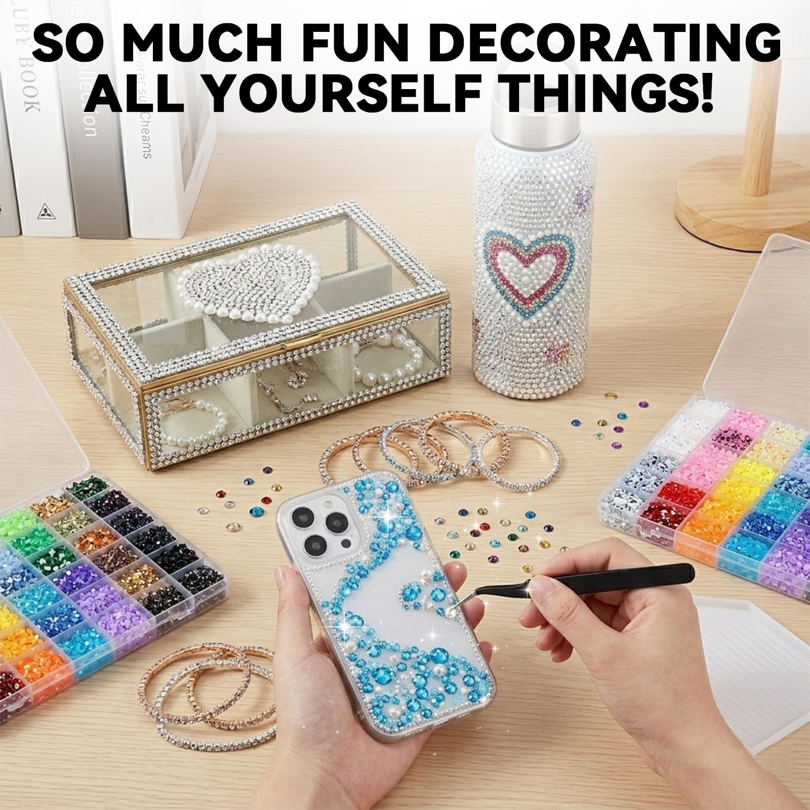 ClaBead rhinestones applied to a phone case, improving visual appeal