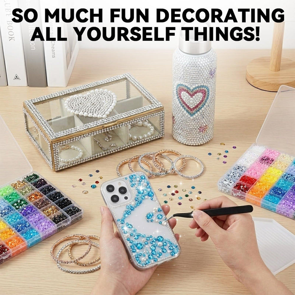 ClaBead rhinestones applied to a phone case, improving visual appeal