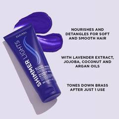 Clairol Professional Shimmer Lights applied to hair in hand for even toning and deep conditioning