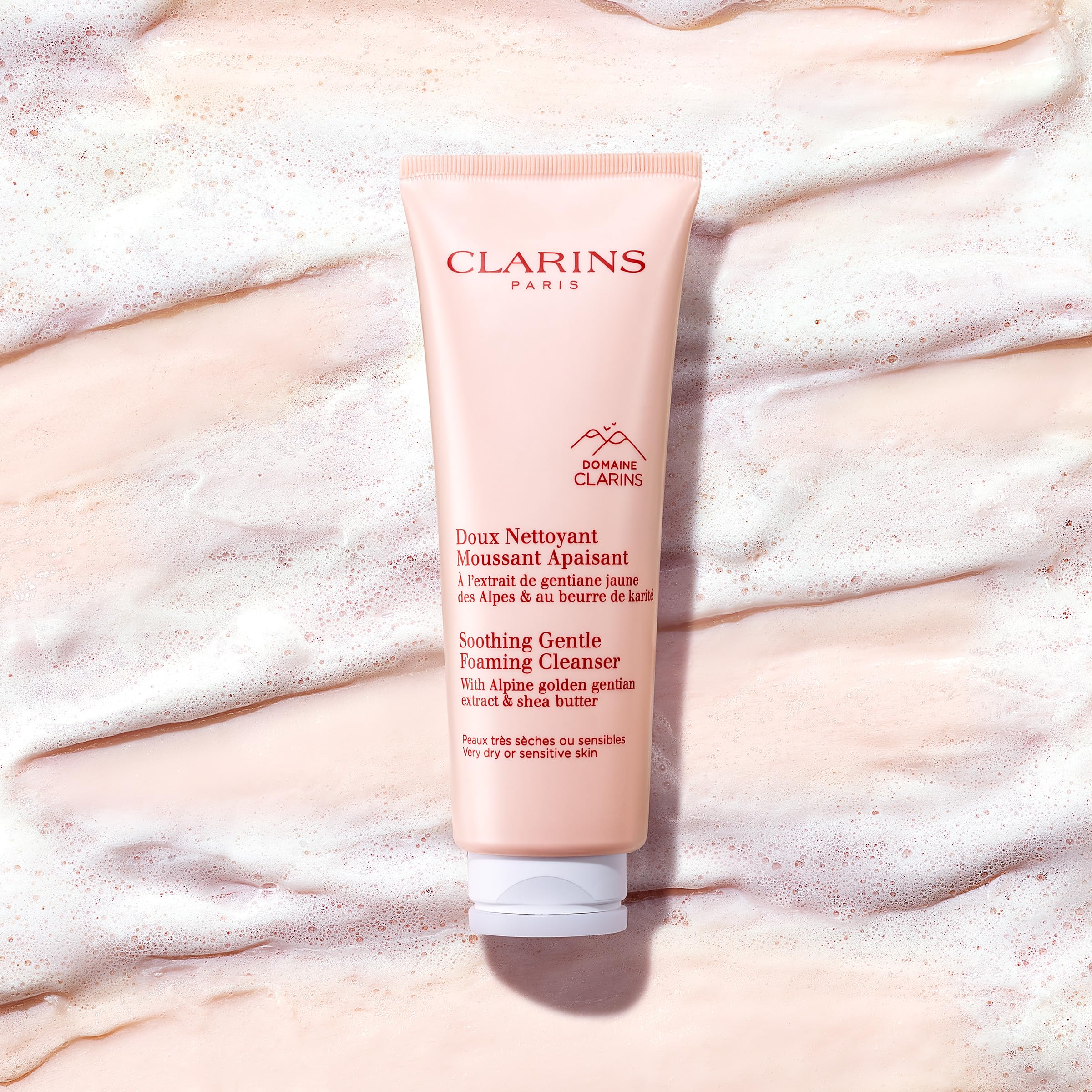 Clarins back label close-up displaying ingredients and instructions