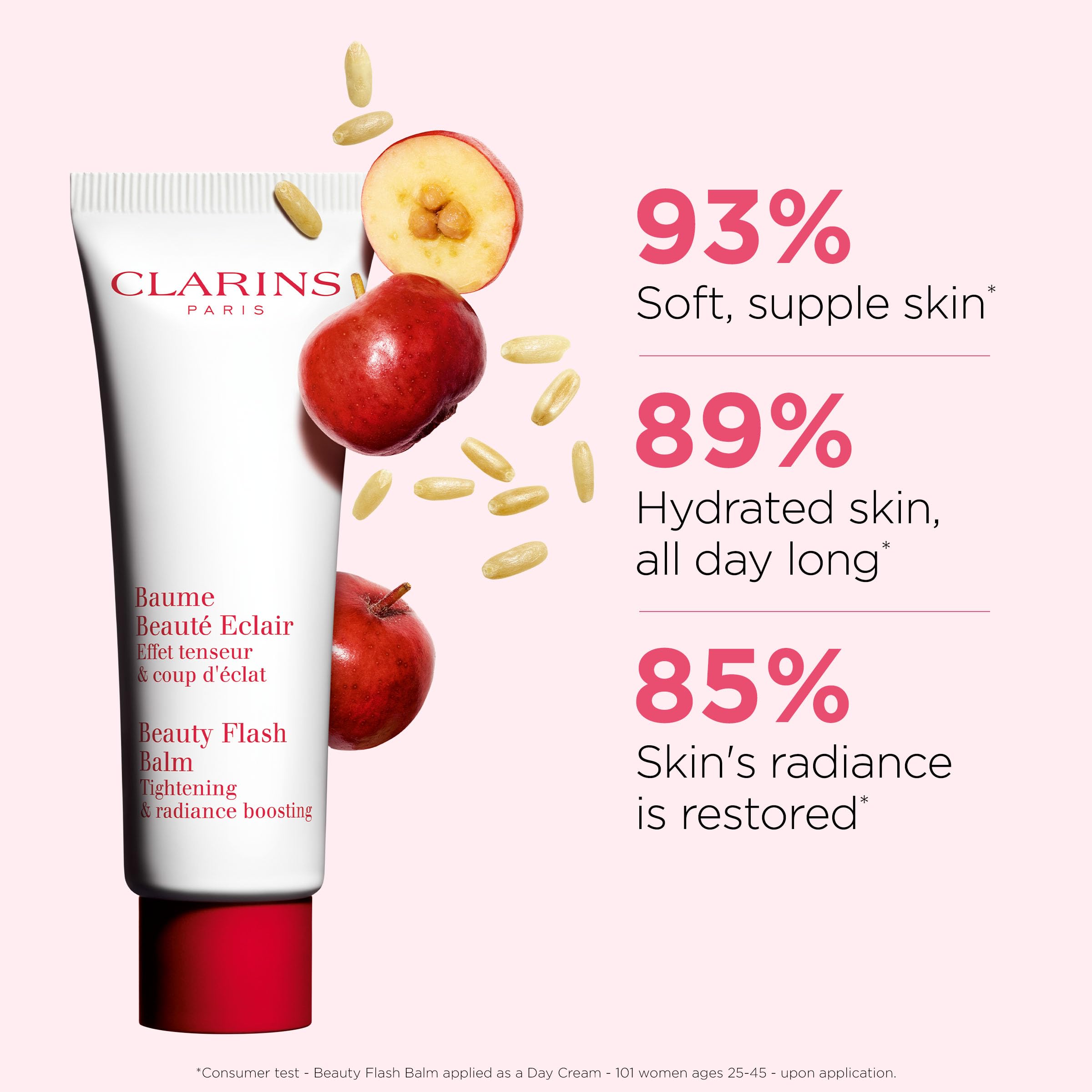 Clarins cream texture close-up highlighting smooth, hydrating formula for quick absorption