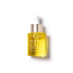 CLARINS front bottle of Blue Orchid Face Oil showing product and branding for effective hydration