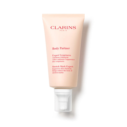 Clarins front packaging showing product and brand benefits