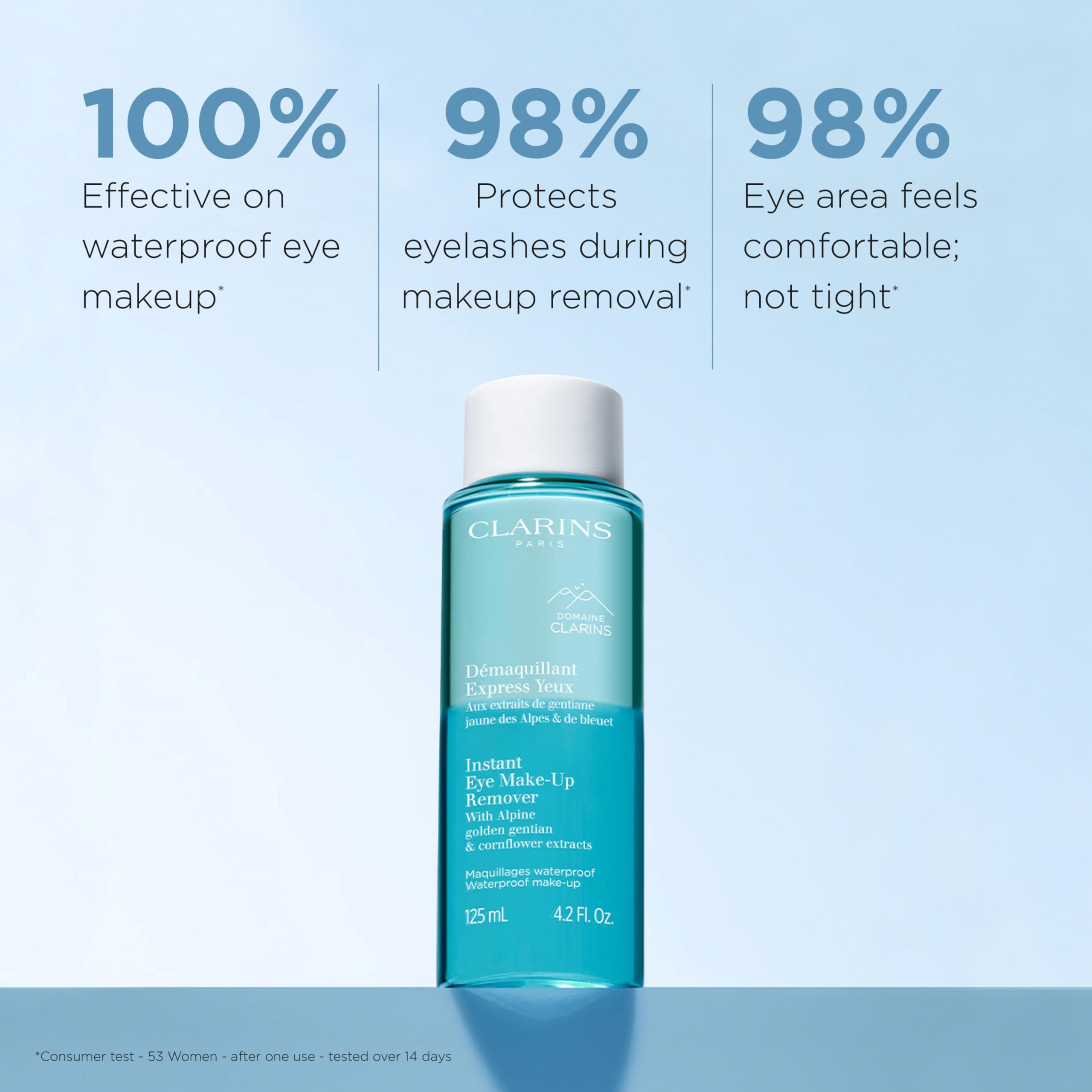 Clarins bottle close-up highlighting cap and embossed logo for premium detail