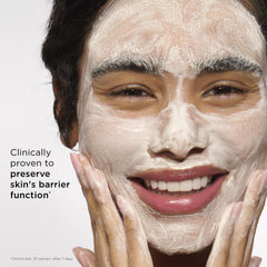 CLARINS cleanser in bathroom setting showing daily routine and mattifying benefit