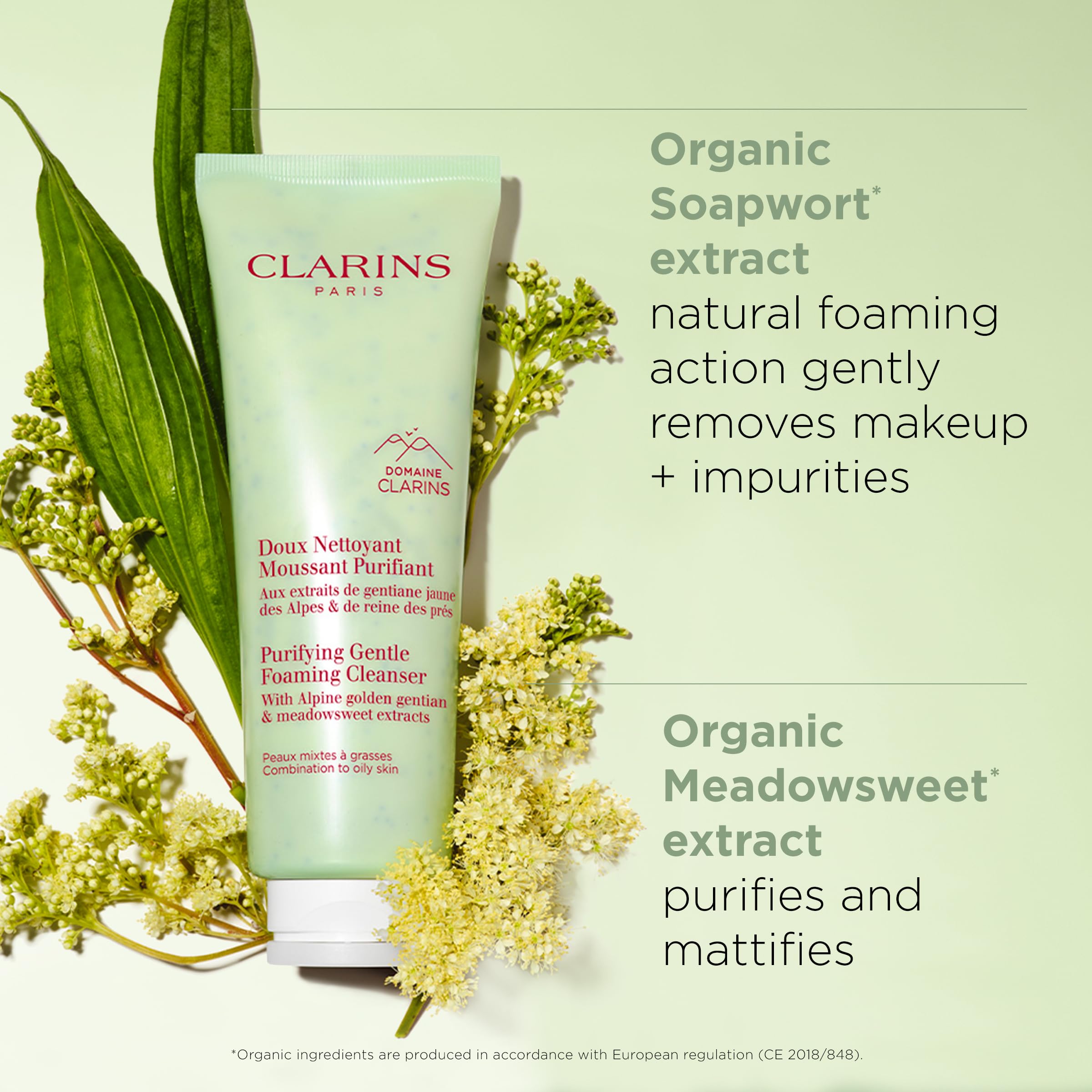 CLARINS foam lather in hand illustrating quick foam and easy rinse benefit