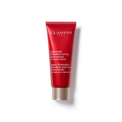 Clarins jar front view showing label and elegant packaging, conveys premium care