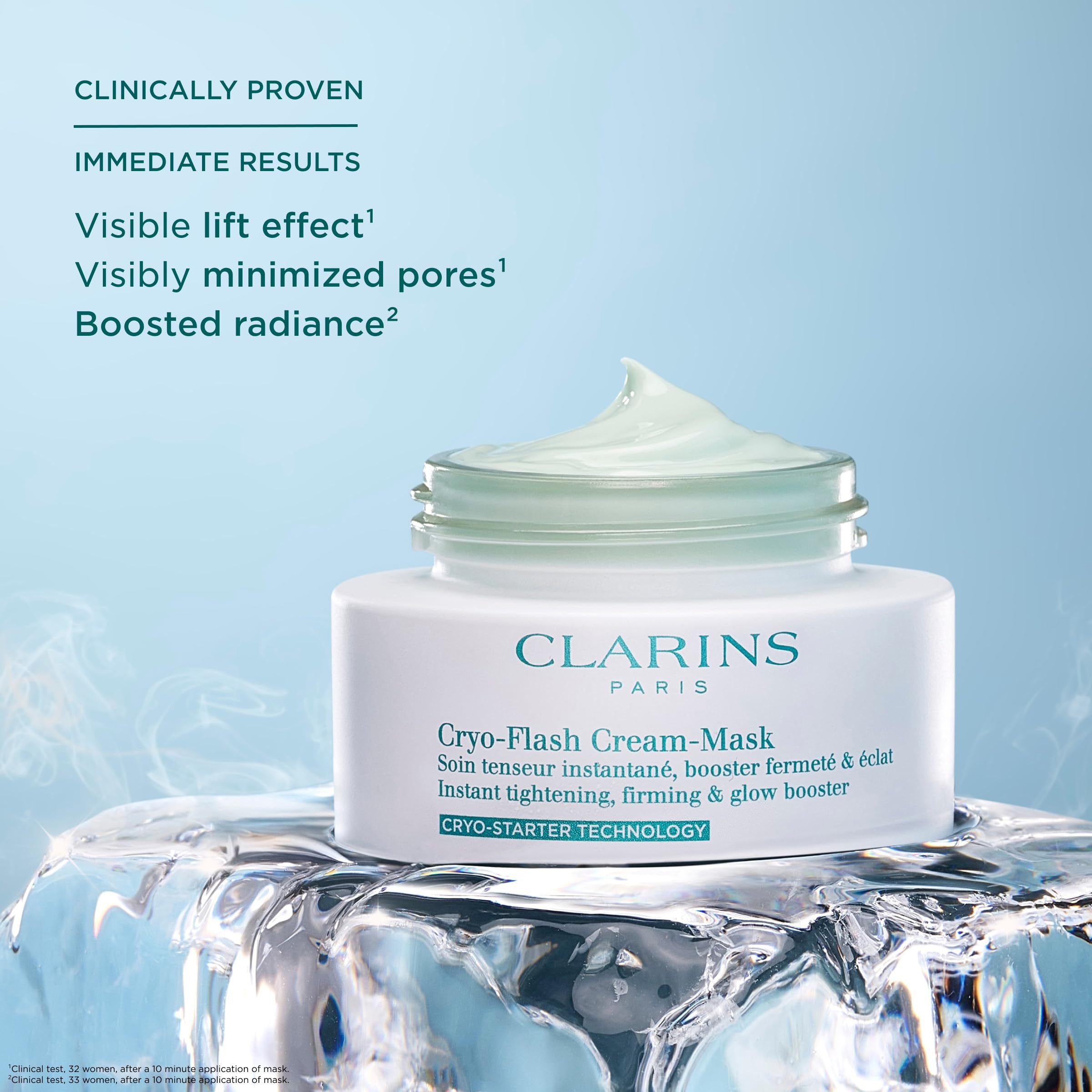 CLARINS close-up of Cryo-Flash texture highlighting cooling gel benefit