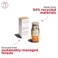 Clarins Double Serum Eye on a bathroom shelf lifestyle scene suggesting daily routine refresh