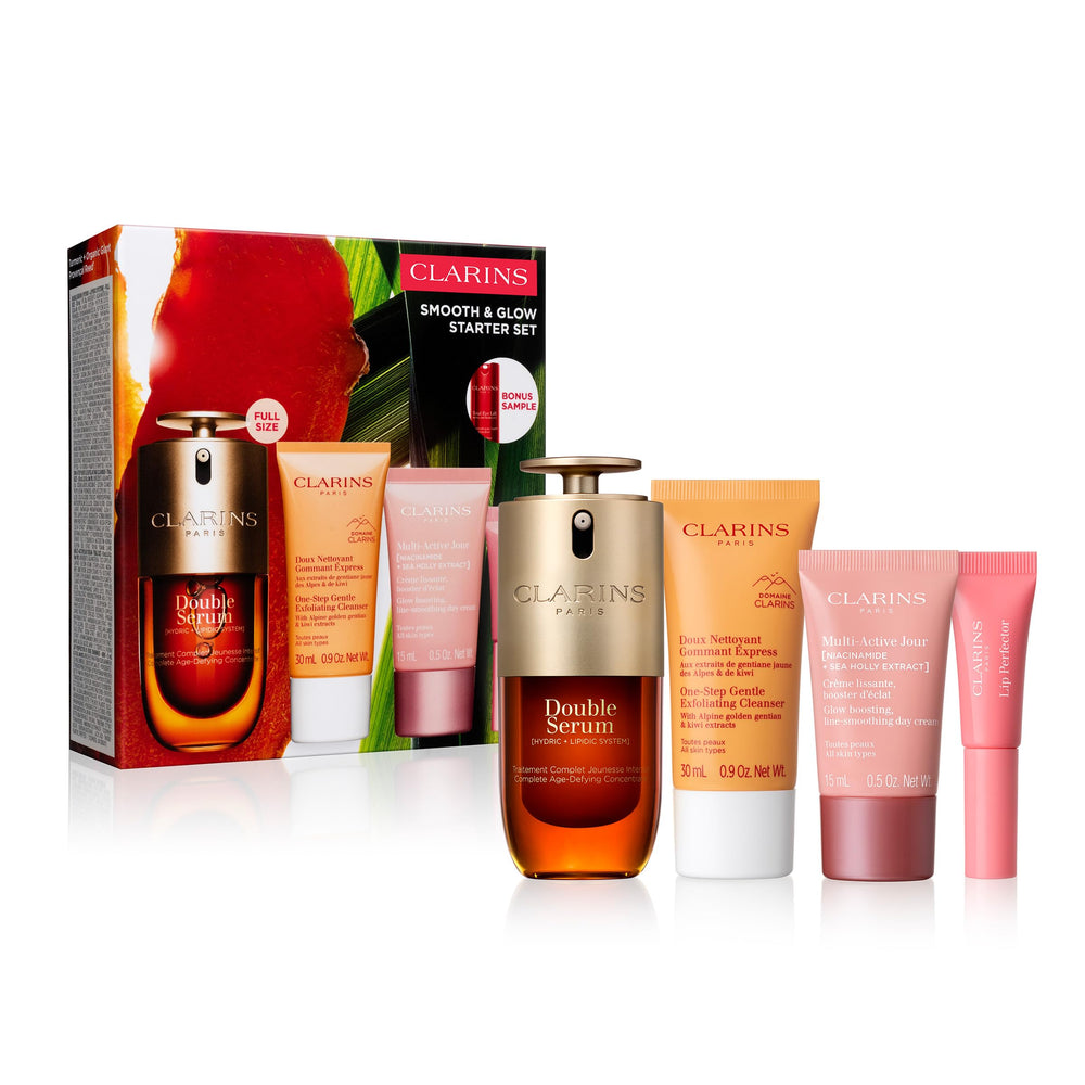 Clarins Double Serum front packaging showing brand and size for authenticity