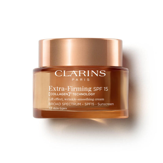 Clarins jar front packaging showing product name and 1.7 oz — clarins protects and firms