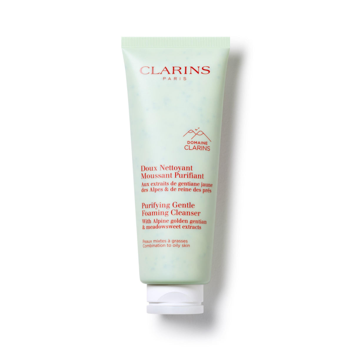 CLARINS front packaging showing cleanser tube and branding, clear product benefit