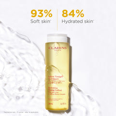 Clarins toner texture pouring from bottle showing lightweight hydration