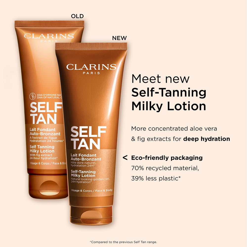 Clarins bottle in a beach bag lifestyle image showing travel-ready glow